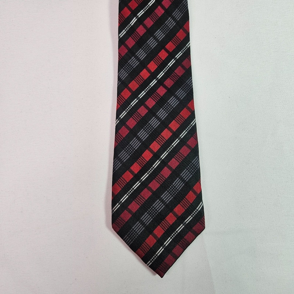 Le Chateau 100% Silk Men Tie Geometric Red Black 3.25" x 59.5" - Picture 3 of 9
